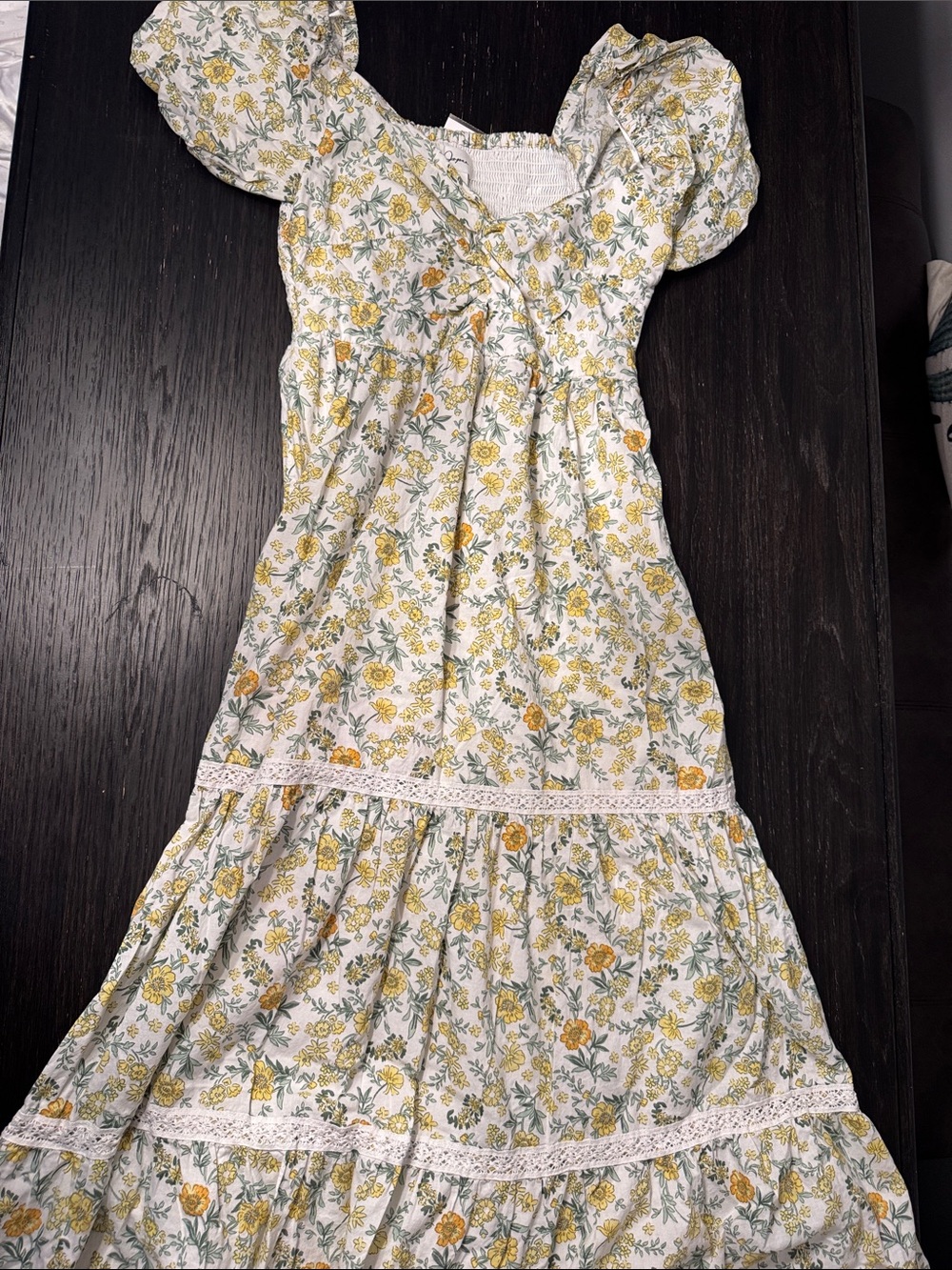 Japna White Floral Maxi Dress with Yellow and Green Bouquet Print